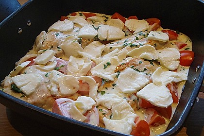 Mozzarella - Hähnchen in Basilikum - Sahnesauce 209