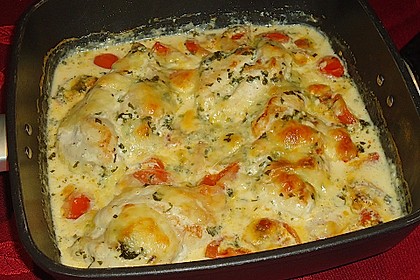 Mozzarella - Hähnchen in Basilikum - Sahnesauce 115