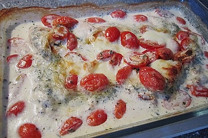 Mozzarella - Hähnchen in Basilikum - Sahnesauce 232