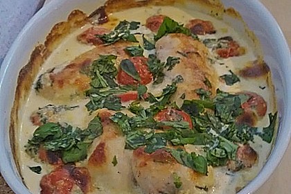 Mozzarella - Hähnchen in Basilikum - Sahnesauce 225