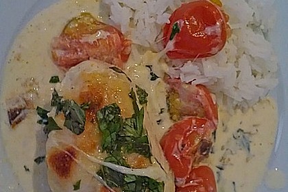 Mozzarella - Hähnchen in Basilikum - Sahnesauce 201