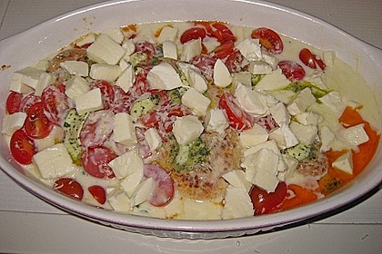 Mozzarella - Hähnchen in Basilikum - Sahnesauce 247