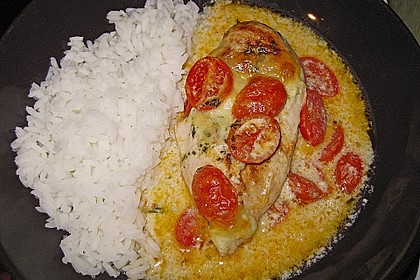 Mozzarella - Hähnchen in Basilikum - Sahnesauce 134