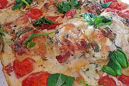 Mozzarella - Hähnchen in Basilikum - Sahnesauce 165