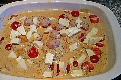 Mozzarella - Hähnchen in Basilikum - Sahnesauce 261