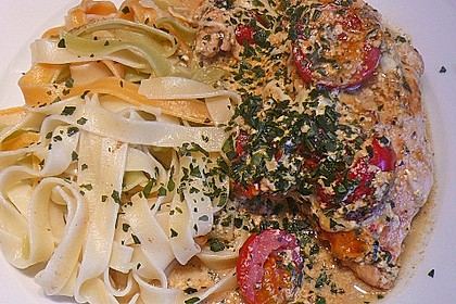 Mozzarella - Hähnchen in Basilikum - Sahnesauce 131