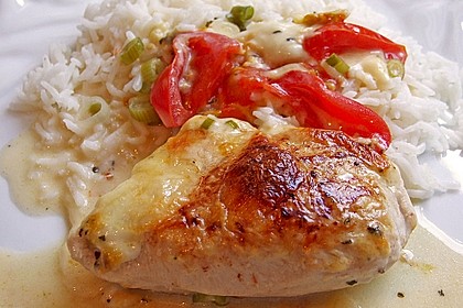 Mozzarella - Hähnchen in Basilikum - Sahnesauce 67