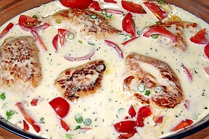 Mozzarella - Hähnchen in Basilikum - Sahnesauce 246