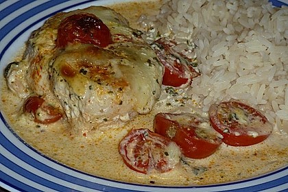 Mozzarella - Hähnchen in Basilikum - Sahnesauce 152