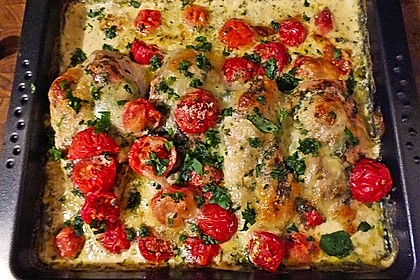 Mozzarella - Hähnchen in Basilikum - Sahnesauce 116