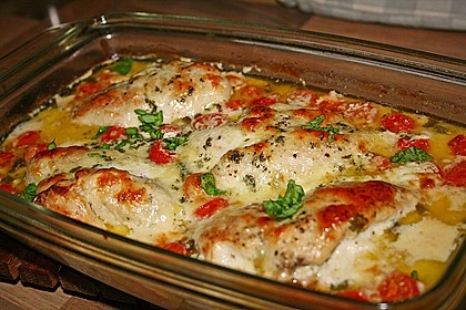 Mozzarella - Hähnchen in Basilikum - Sahnesauce 1
