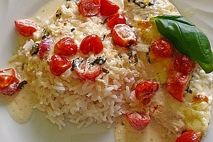 Mozzarella - Hähnchen in Basilikum - Sahnesauce 166