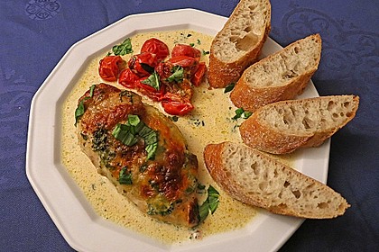 Mozzarella - Hähnchen in Basilikum - Sahnesauce 4