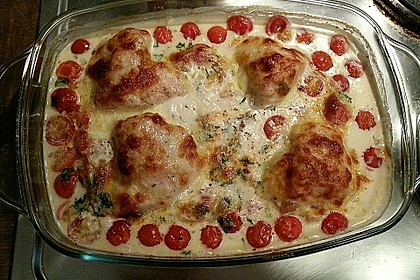 Mozzarella - Hähnchen in Basilikum - Sahnesauce 106