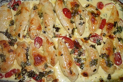 Mozzarella - Hähnchen in Basilikum - Sahnesauce 30