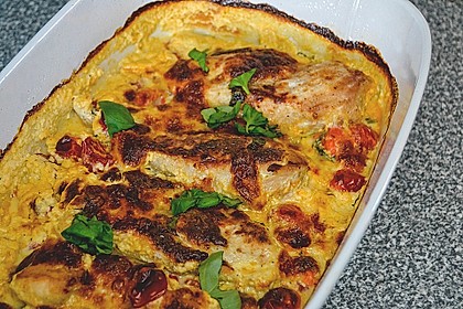 Mozzarella - Hähnchen in Basilikum - Sahnesauce 240