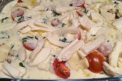 Mozzarella - Hähnchen in Basilikum - Sahnesauce 237