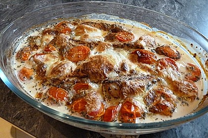 Mozzarella - Hähnchen in Basilikum - Sahnesauce 121