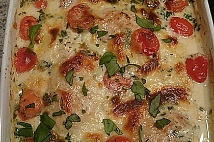 Mozzarella - Hähnchen in Basilikum - Sahnesauce 55