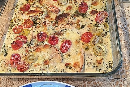 Mozzarella - Hähnchen in Basilikum - Sahnesauce 179