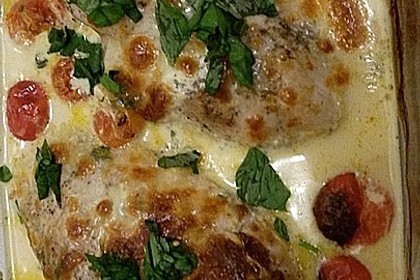 Mozzarella - Hähnchen in Basilikum - Sahnesauce 269