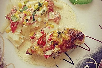 Mozzarella - Hähnchen in Basilikum - Sahnesauce 178