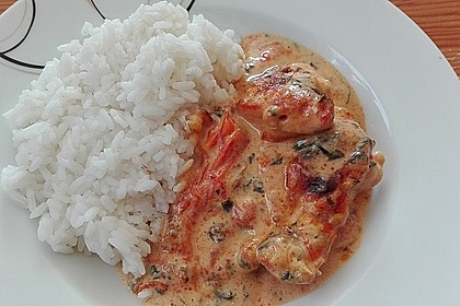 Mozzarella - Hähnchen in Basilikum - Sahnesauce 76