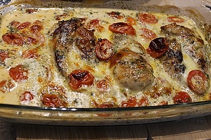 Mozzarella - Hähnchen in Basilikum - Sahnesauce 220
