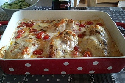 Mozzarella - Hähnchen in Basilikum - Sahnesauce 73