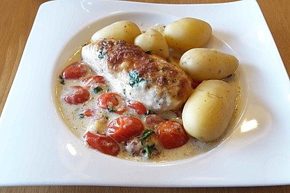 Mozzarella - Hähnchen in Basilikum - Sahnesauce 62