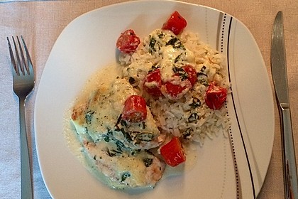 Mozzarella - Hähnchen in Basilikum - Sahnesauce 138