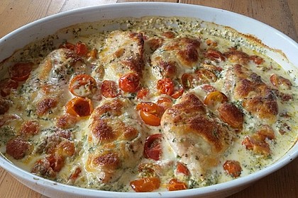 Mozzarella - Hähnchen in Basilikum - Sahnesauce 20