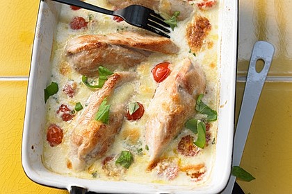 Mozzarella - Hähnchen in Basilikum - Sahnesauce 10