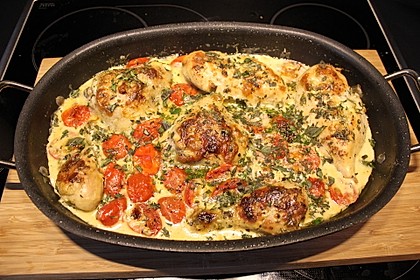 Mozzarella - Hähnchen in Basilikum - Sahnesauce 7