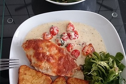 Mozzarella - Hähnchen in Basilikum - Sahnesauce 49