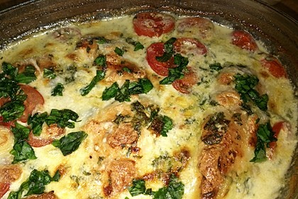 Mozzarella - Hähnchen in Basilikum - Sahnesauce 129