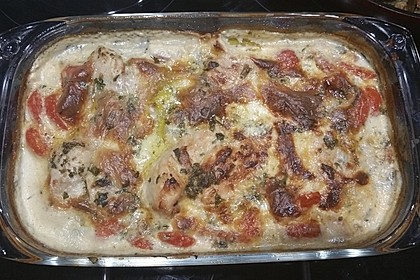 Mozzarella - Hähnchen in Basilikum - Sahnesauce 128