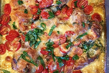 Mozzarella - Hähnchen in Basilikum - Sahnesauce 57