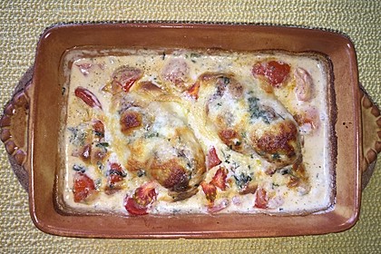 Mozzarella - Hähnchen in Basilikum - Sahnesauce 83