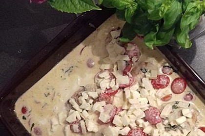 Mozzarella - Hähnchen in Basilikum - Sahnesauce 294
