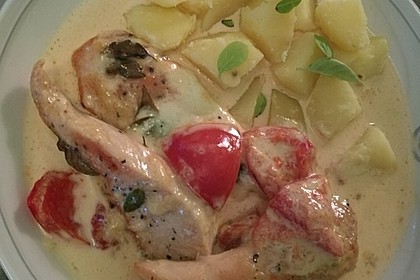Mozzarella - Hähnchen in Basilikum - Sahnesauce 74