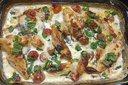 Mozzarella - Hähnchen in Basilikum - Sahnesauce 71
