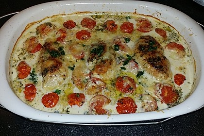 Mozzarella - Hähnchen in Basilikum - Sahnesauce 85