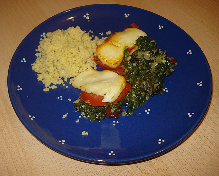 Halloumi im Spinat - Tomaten Bett von Margie_S | Chefkoch.de