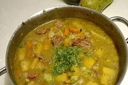 Steckrüben-Rosenkohl Eintopf mit Maronen und Mettwurst 4