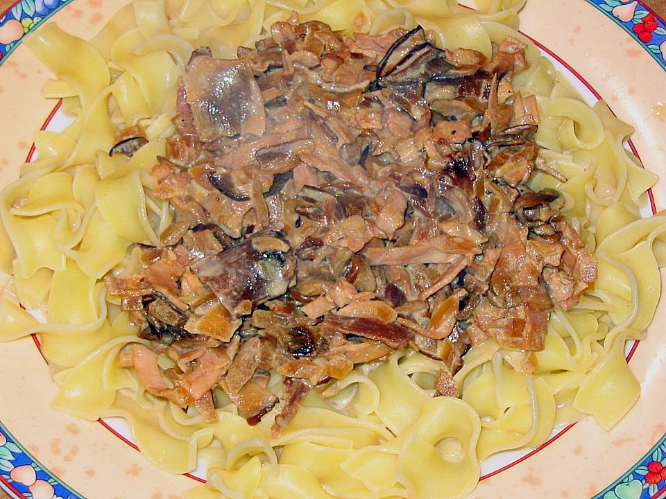Bandnudeln mit Pilz-Schinken-Sahne von kleine Hexe | Chefkoch.de
