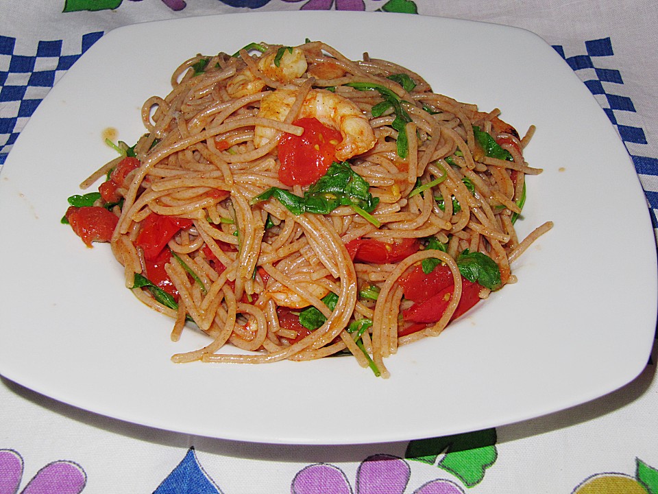 Spaghetti mit Rucola und Garnelen in Vanille-Tomaten von Paninero ...