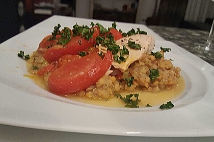 Fisch mit Lauch und Tomaten auf Linsenbett 13