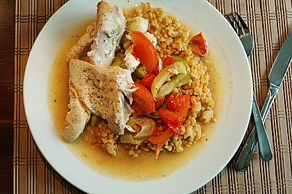 Fisch mit Lauch und Tomaten auf Linsenbett 9