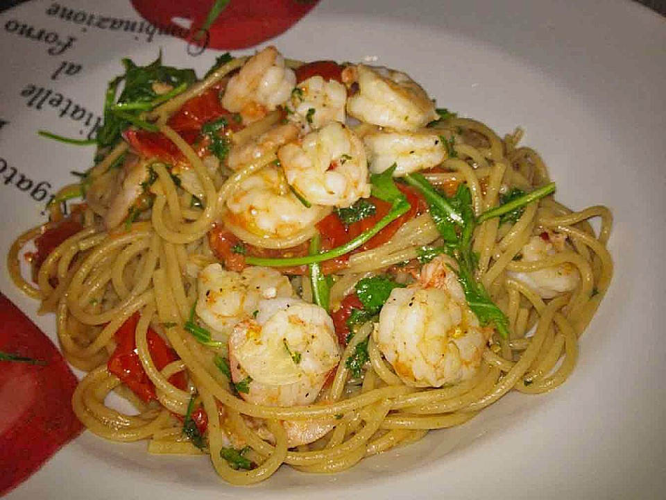 Scampi auf Pasta an Vanilletomaten mit Rucola von nsi11 | Chefkoch.de